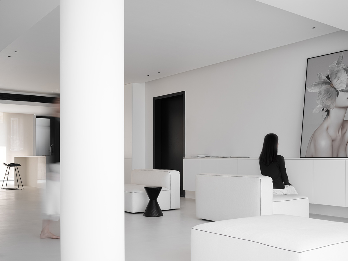 AD ARCHITECTURE creates all-white interiors with geometric compositions for L Apartment in China