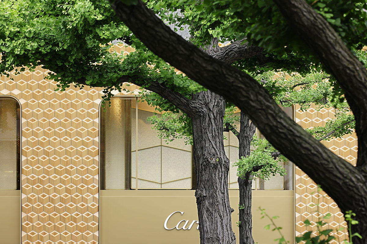 Wooden interlocking diamonds form this Cartier store designed by Klein Dytham Architecture in Osaka