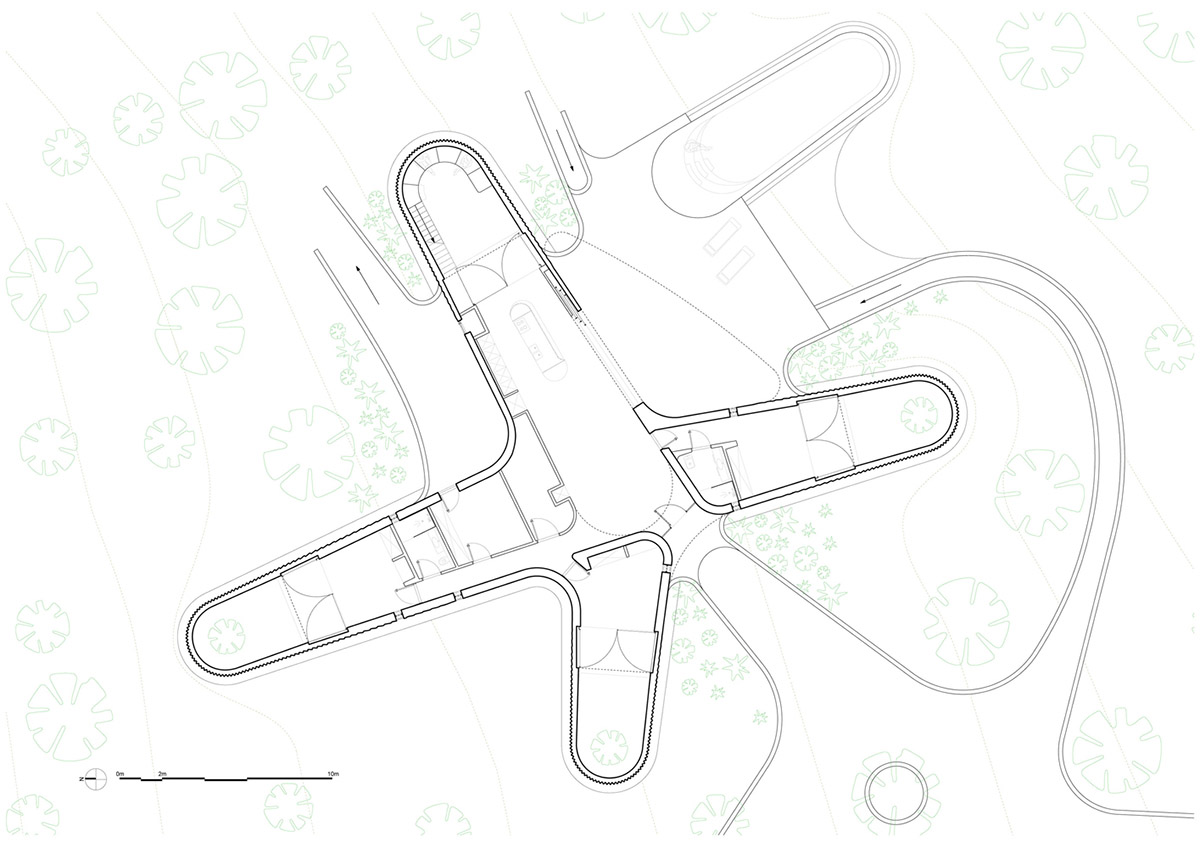 LASSA architects forms rounded walls for house to provide meditative courtyards in Greek olive grove