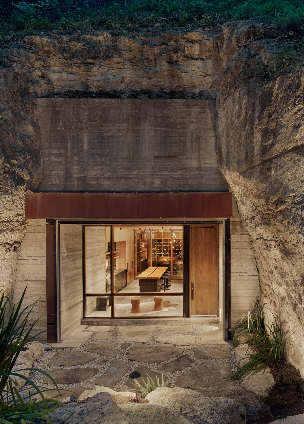 Clayton Korte creates private wine cave embedded into native landscape of Texas hillside