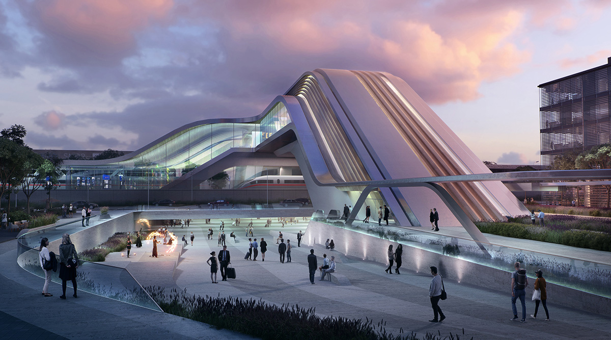 Zaha Hadid Architects and Esplan design Tallinn's new rail terminal with fluid public bridge