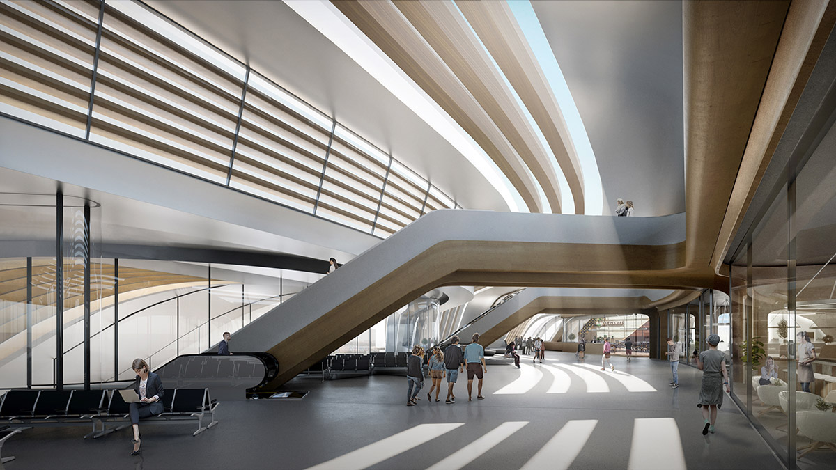 Zaha Hadid Architects and Esplan design Tallinn's new rail terminal with fluid public bridge