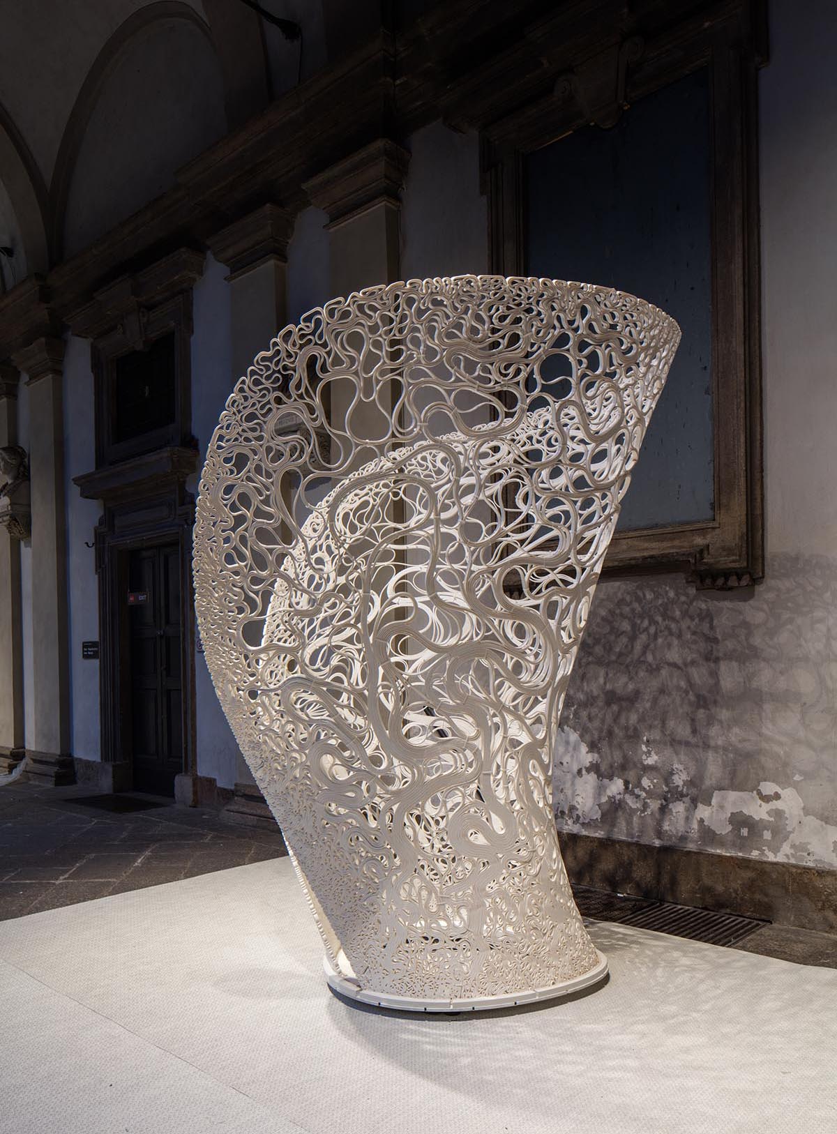 ZHA exhibits leafed structure for Milan Design Week derived from 6-axis robotic 3D technology