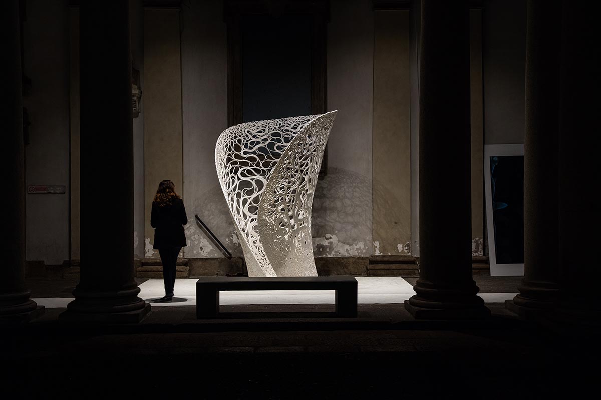ZHA exhibits leafed structure for Milan Design Week derived from 6-axis robotic 3D technology