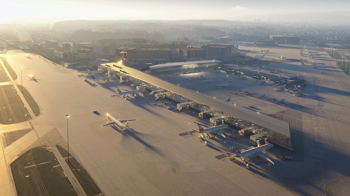 BIG и HOK представили деревянную конструкцию дока A аэропорта Цюриха, крупнейшего дока аэропорта Цюриха.
