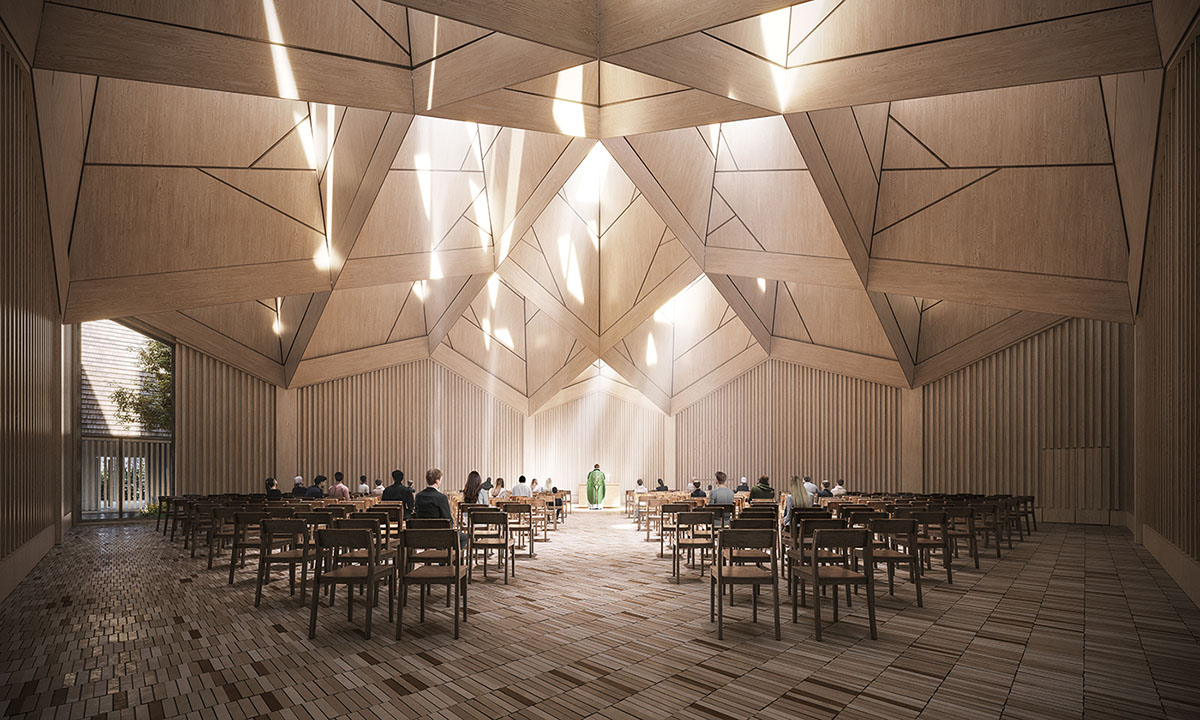 Henning Larsen to design wooden church that features tapered volumes in a forest of Copenhagen