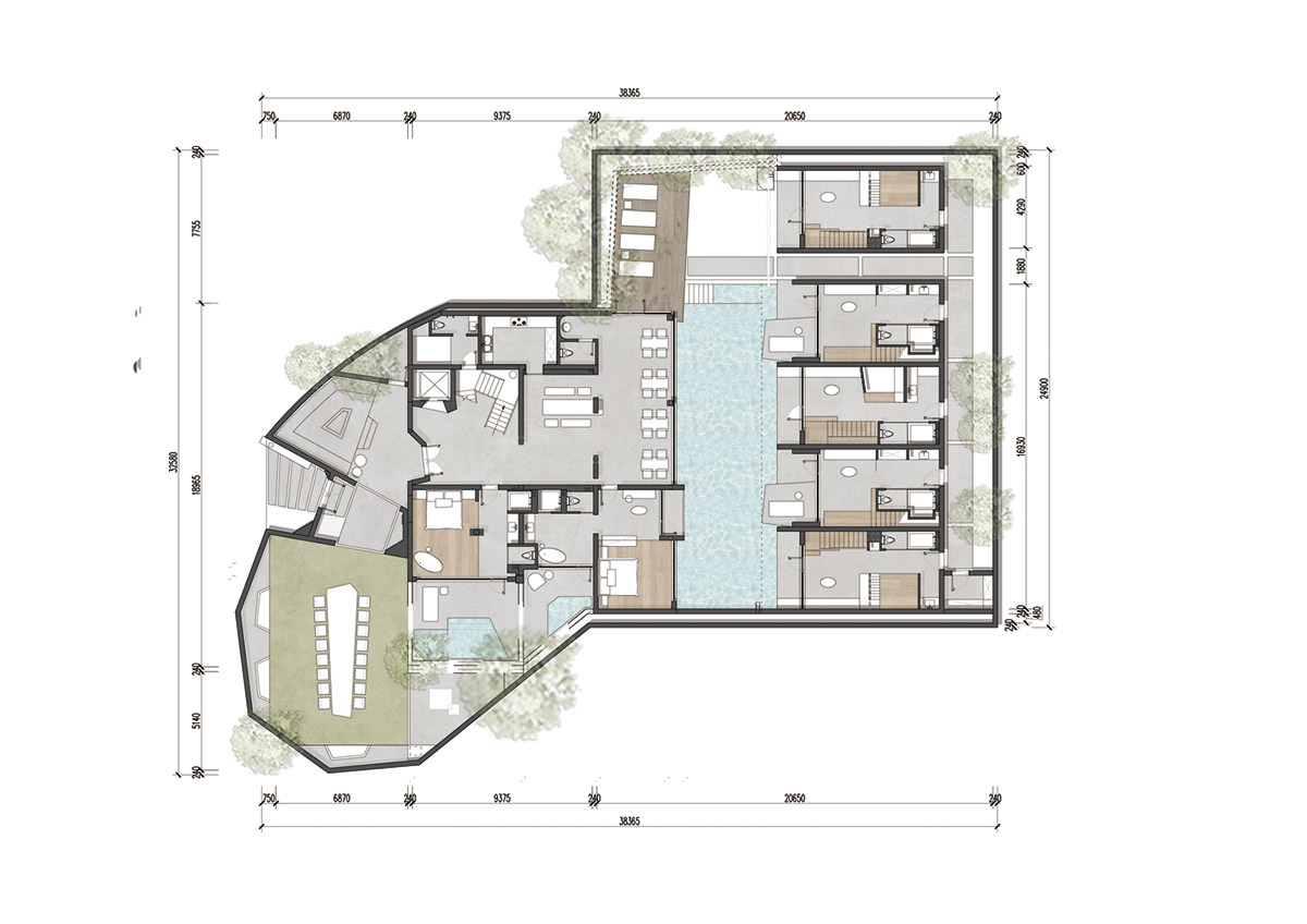 Oblique and hollow walls form this sculpted hotel by AT DESIGN in Southeast of Xiamen