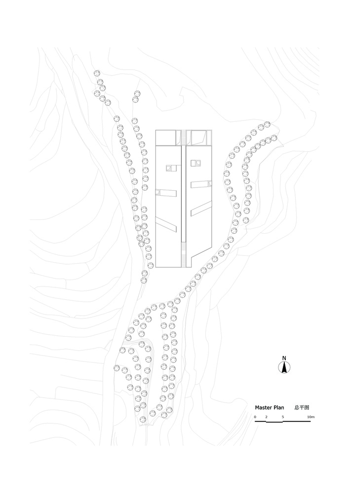 Eight diagonal light tubes are protruding from tea house to grasp prolonged sunlight hours by DnA