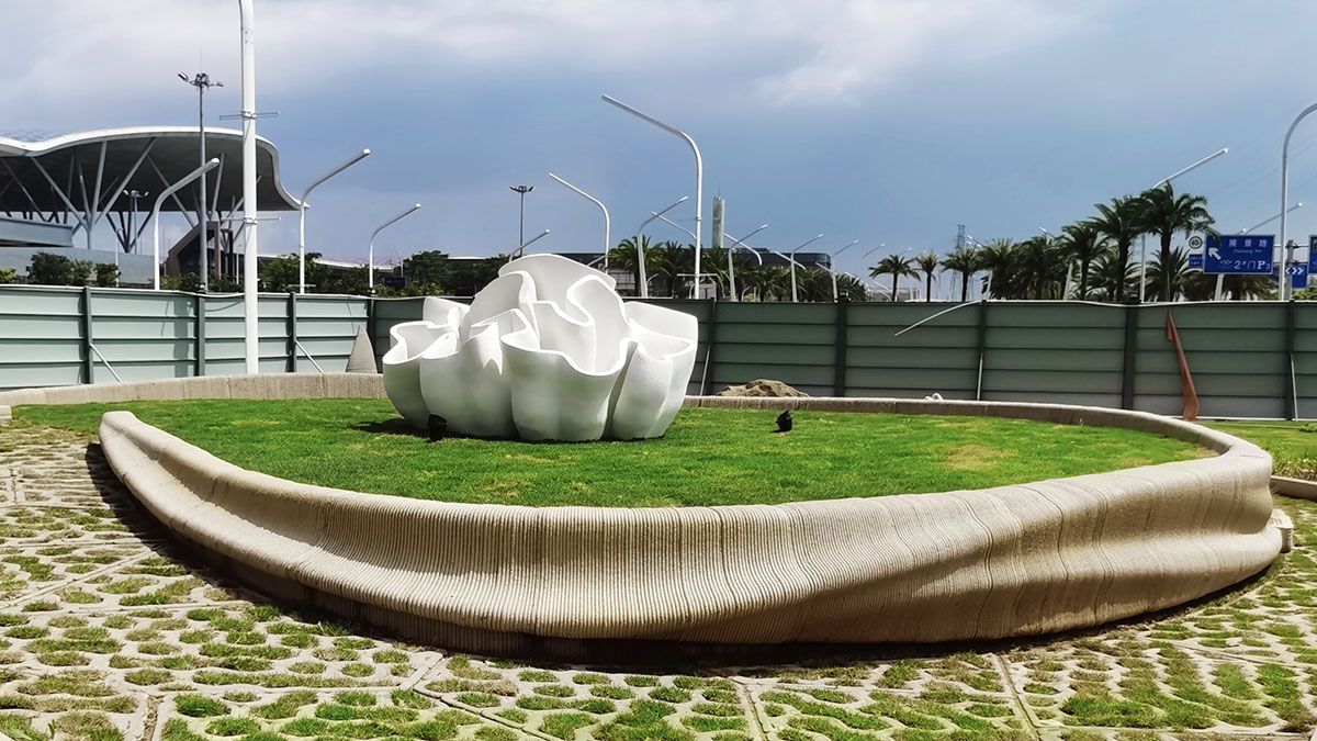 World's first 3D printed public park features 3D printed sculptures, benches, flower beds in China