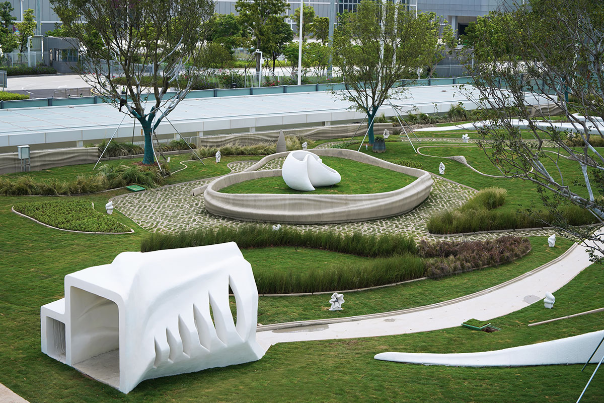 World's first 3D printed public park features 3D printed sculptures, benches, flower beds in China