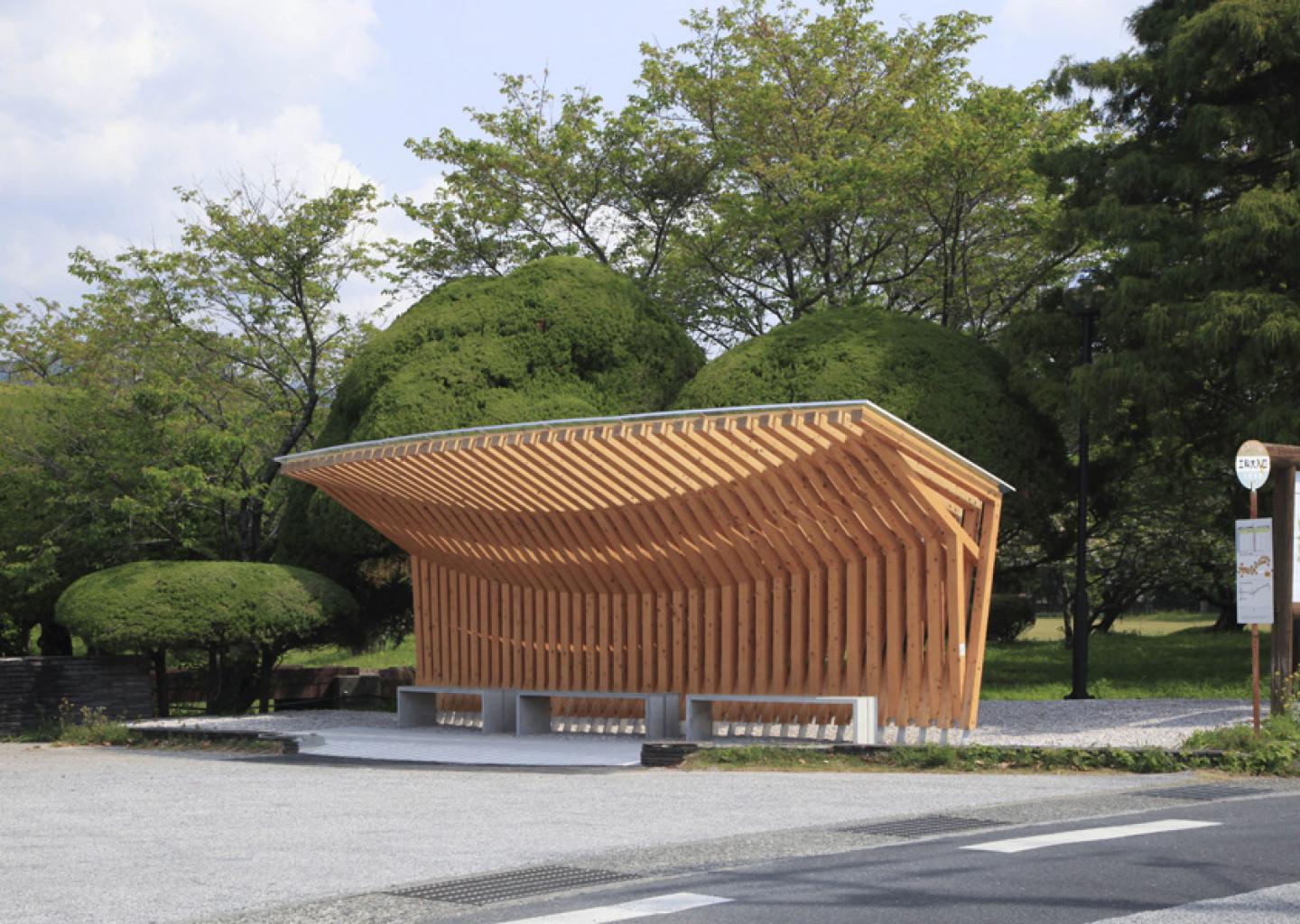 wooden bus stop at park